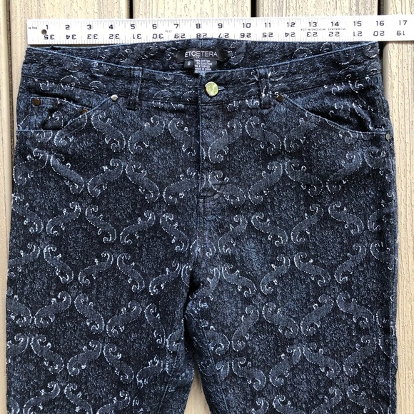 Etcetera Embossed Black Flare 5 Pocket Jeans Size 8 - Picture 5 of 8